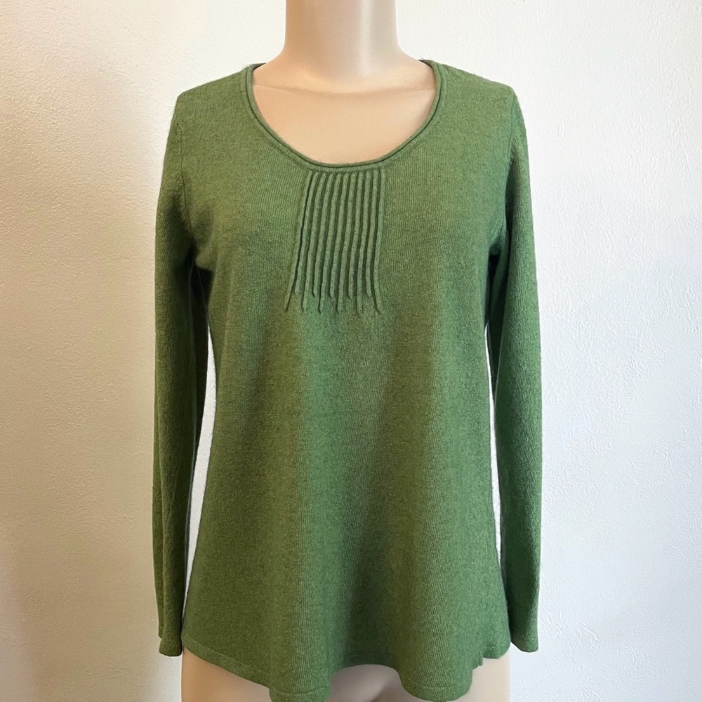 Eileen Fisher Pleated Lightweight Marled Knit Sweater Wool Rabbit Cashmere Small